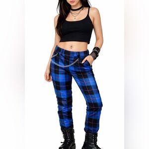 🇨🇦 Y2K Tristan Blue Plaid Pants Low Rise Slim fit Size 9 Emo Alt Punk Indie